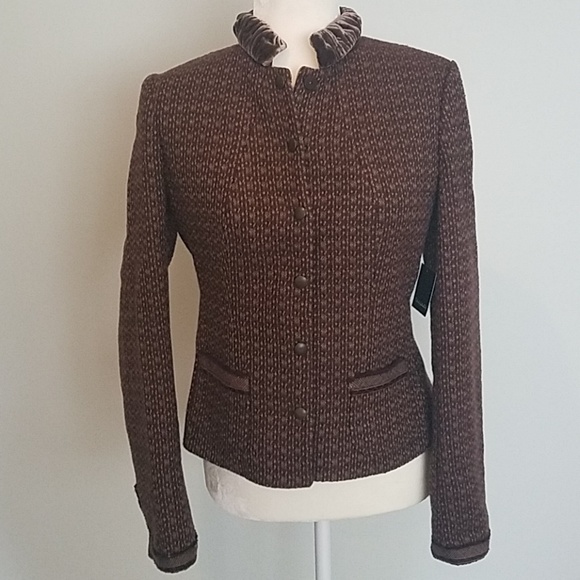 Tahari Tweed Velvet Jacket Size Small Petite - Picture 1 of 8
